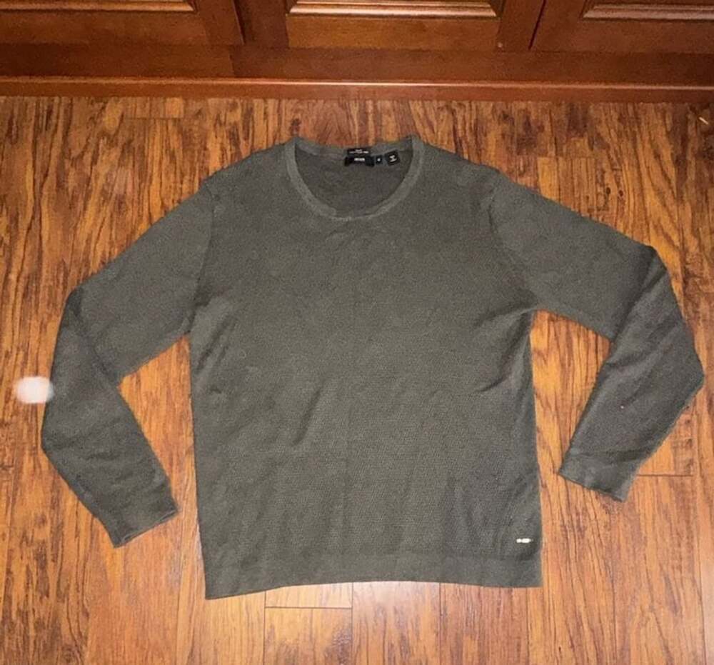 Hugo Boss Sweater Size M Green Crew Neck Italian Yarn Long Sleeve Slim Fit